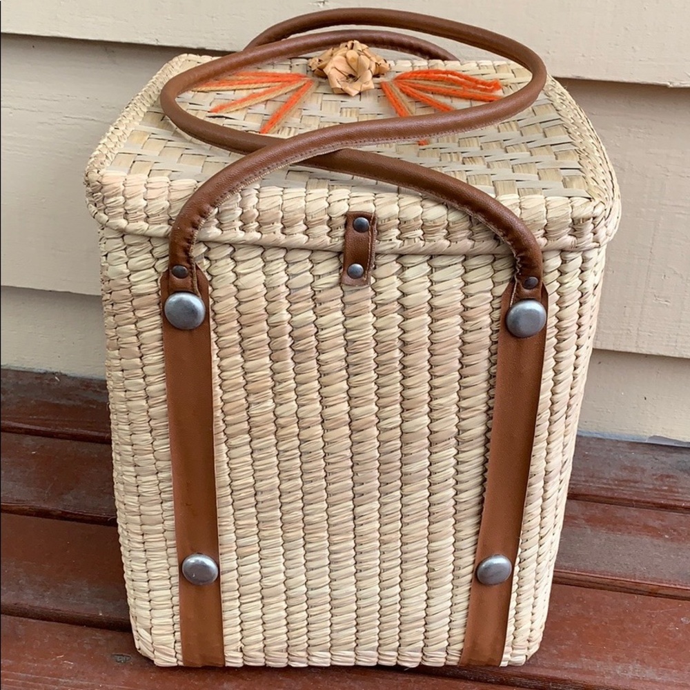 Beach Straw Wooven Square VTG basket Bag - Picture 5 of 8